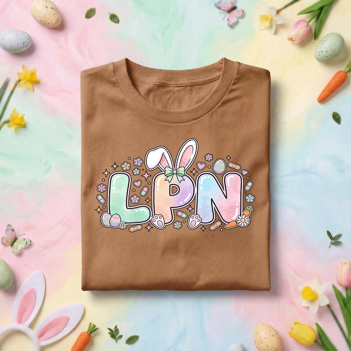 Pastel LPN Easter Bunny Nurse Shirt, Cute Licensed Practical Nurse Easter Tee, Spring Nurse Gift, Bunny Ear LPN Graphic T Shirt for Nurses