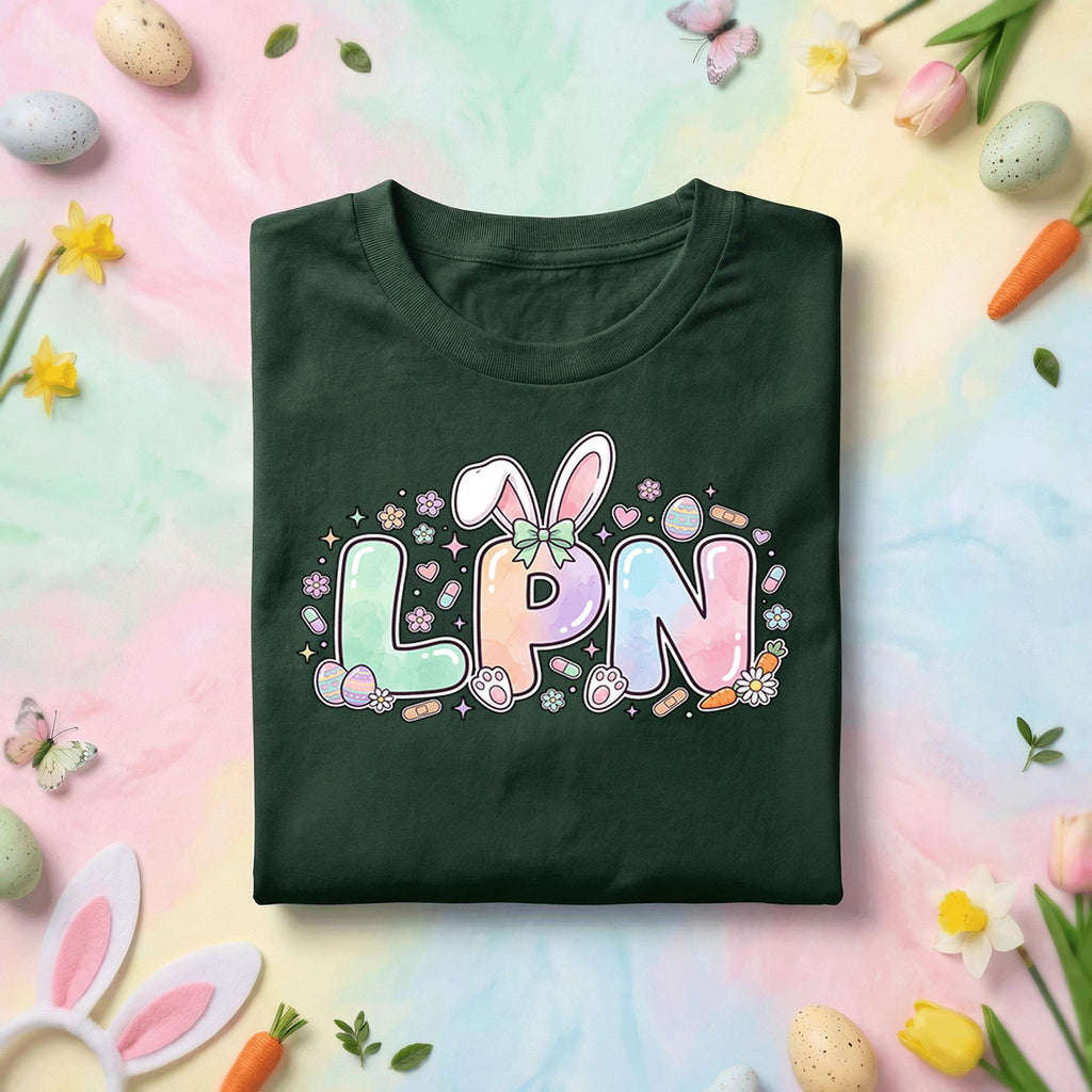 Pastel LPN Easter Bunny Nurse Shirt, Cute Licensed Practical Nurse Easter Tee, Spring Nurse Gift, Bunny Ear LPN Graphic T Shirt for Nurses