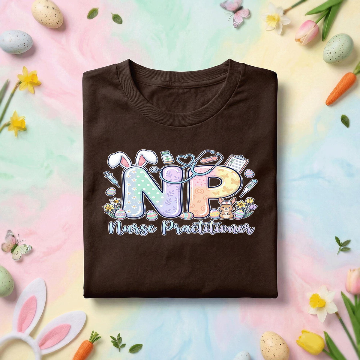 NP Easter Nurse Practitioner Shirt, Cute Bunny Nurse Practitioner Tee, Spring Medical Gift, Easter Nurse Graphic Top for NP Professionals