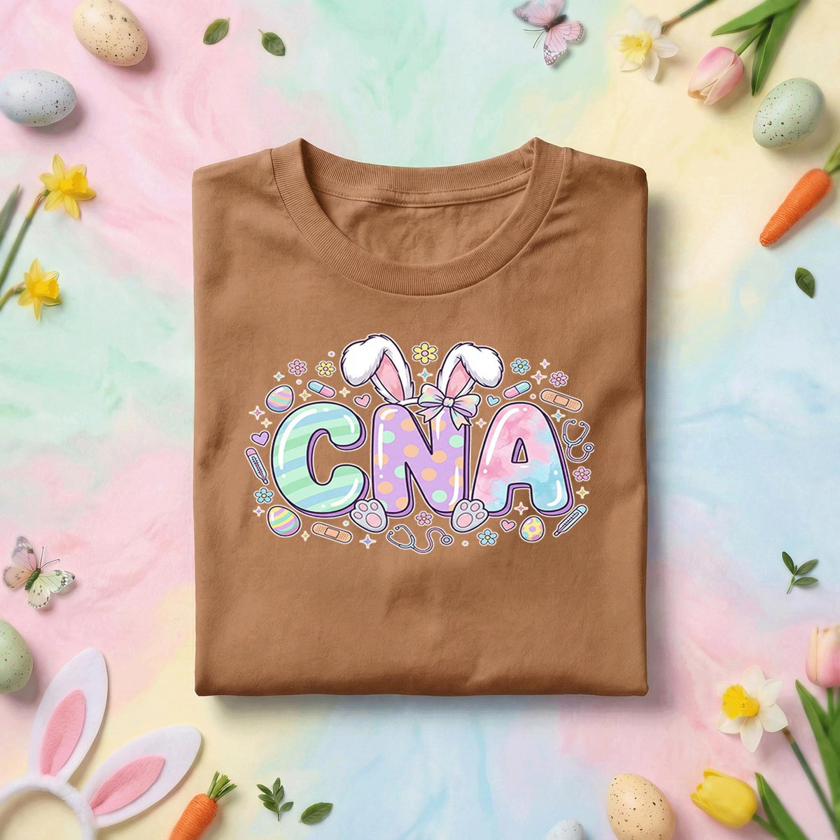 Pastel CNA Easter Bunny Nurse Shirt, Cute Certified Nursing Assistant Easter Tee, Spring Healthcare Gift, Bunny Ear CNA Graphic T Shirt