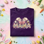 Pastel Mama Easter Bunny Shirt, Cute Spring Mom Graphic Tee, Knit Pattern Bunny Ears, Easter Egg & Bee Mother's Day Gift Top