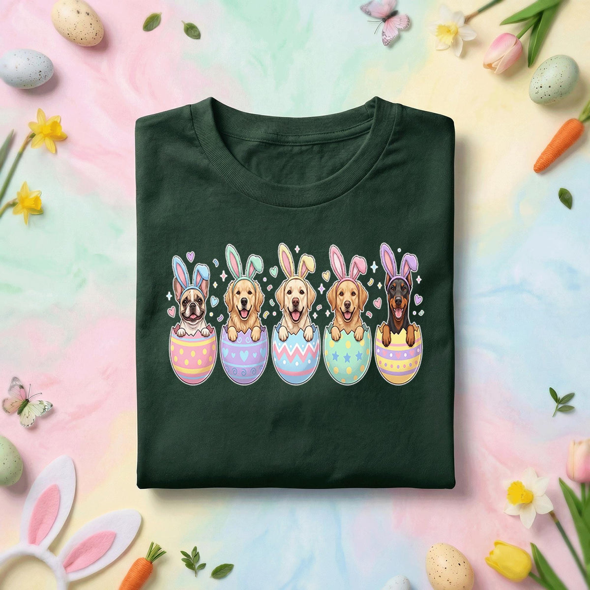 Easter Puppies in Eggs Shirt, Cute Bunny Dogs Easter Tee, Pastel Spring Dog Lover Holiday Shirt