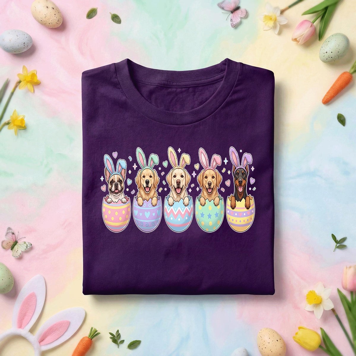 Easter Puppies in Eggs Shirt, Cute Bunny Dogs Easter Tee, Pastel Spring Dog Lover Holiday Shirt