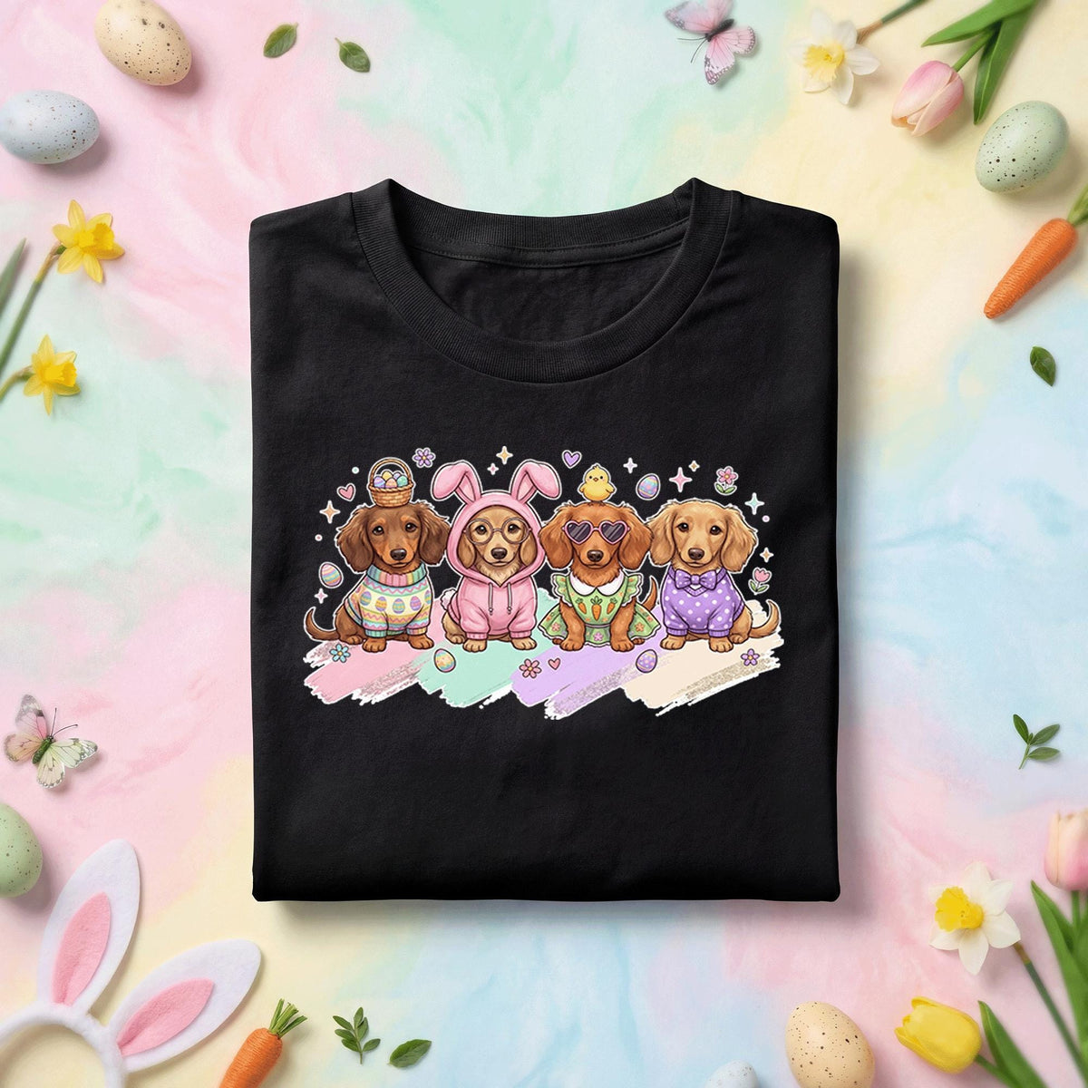 Dachshund Easter Dogs Shirt, Cute Dachshund Puppy Bunny Outfit Tee, Pastel Spring Holiday Dog Lover Top