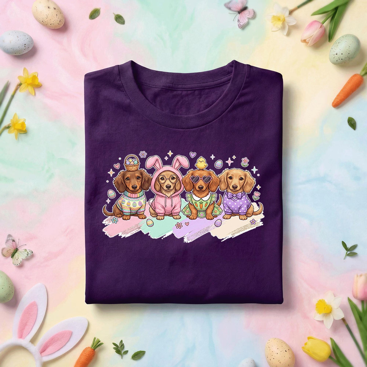 Dachshund Easter Dogs Shirt, Cute Dachshund Puppy Bunny Outfit Tee, Pastel Spring Holiday Dog Lover Top