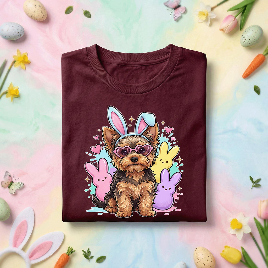 Dog Easter Yorkie Puppy Shirt, Cute Bunny Dog Easter Tee, Pastel Spring Dog Lover Holiday Top