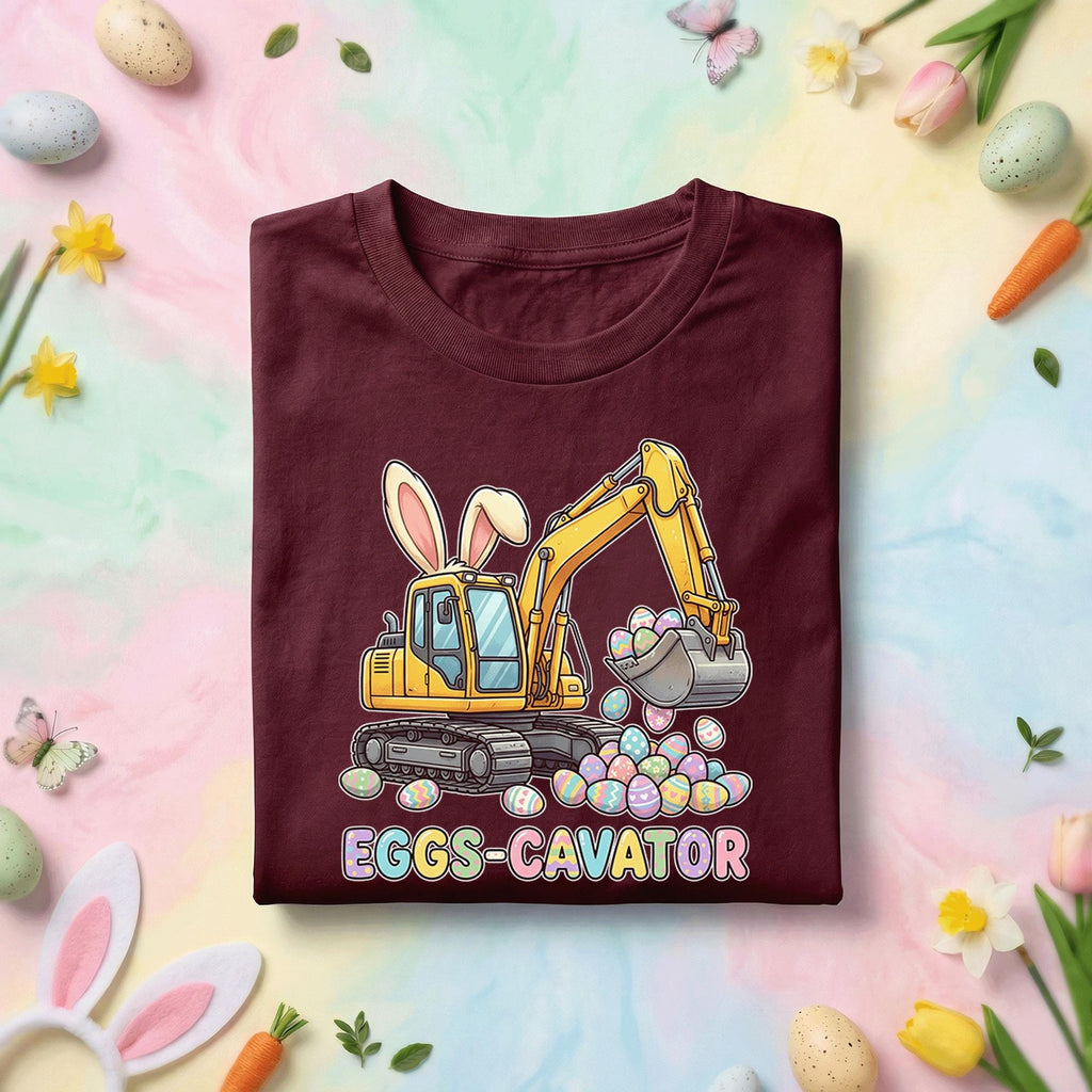 Easter Eggs-cavator Shirt Youth boys Kids, Cute Construction Bunny Excavator Tee, Pastel Spring Holiday Egg Hunt Top