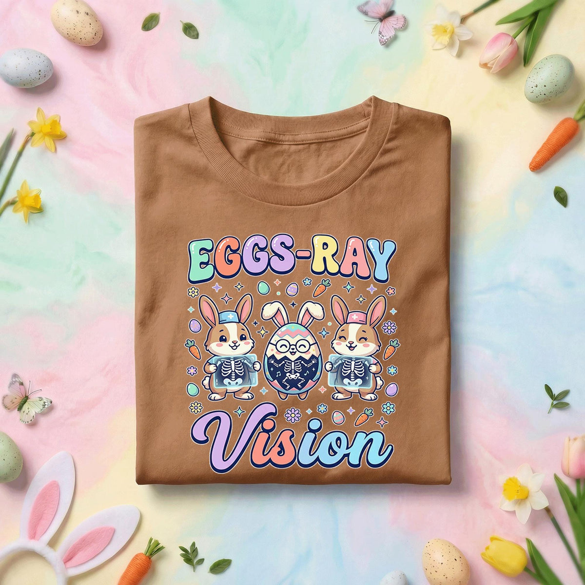 Eggs-Ray Vision Easter Shirt, Cute Bunny X-Ray Nurse Easter Tee, Pastel Spring Medical Holiday Top