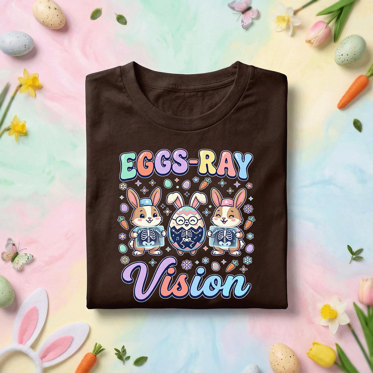 Eggs-Ray Vision Easter Shirt, Cute Bunny X-Ray Nurse Easter Tee, Pastel Spring Medical Holiday Top
