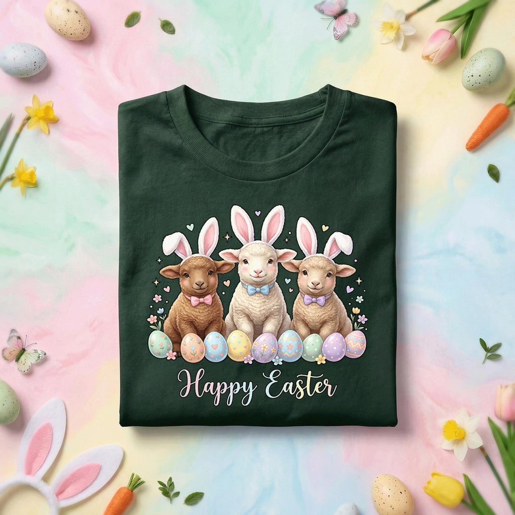 Happy Easter Lambs Shirt, Cute Bunny Ears Baby Sheep Easter Tee, Pastel Spring Holiday Easter Top