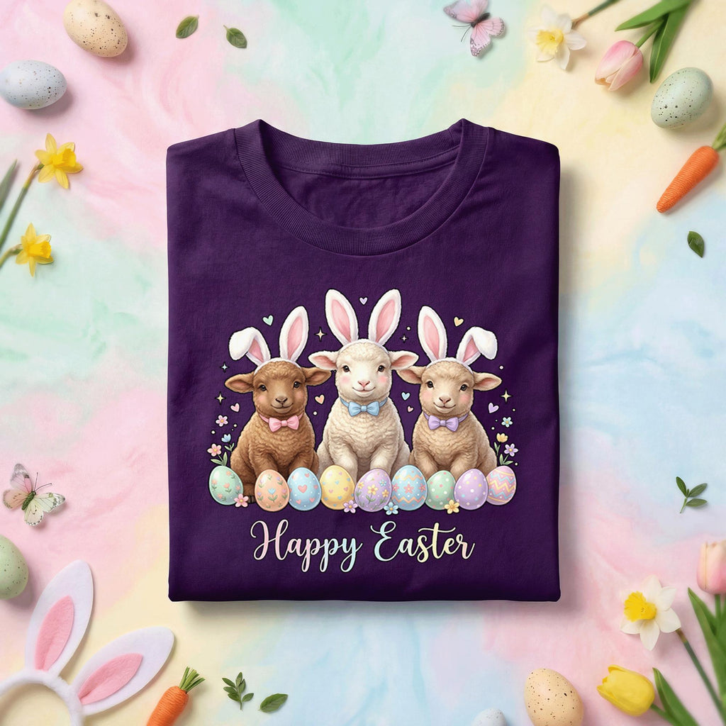Happy Easter Lambs Shirt, Cute Bunny Ears Baby Sheep Easter Tee, Pastel Spring Holiday Easter Top