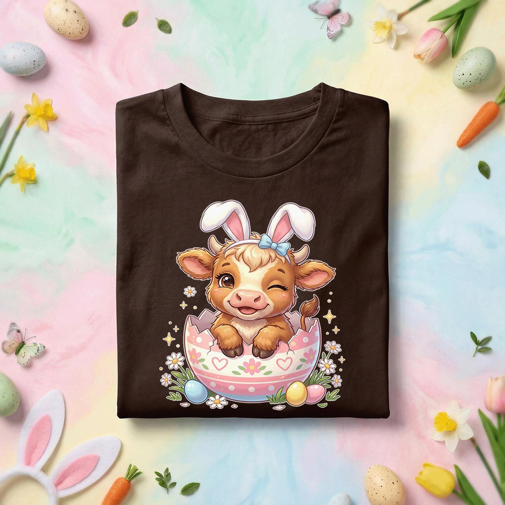 Easter Baby Cow Shirt, Cute Bunny Ears Calf in Egg Easter Tee, Pastel Spring Holiday Animal Top