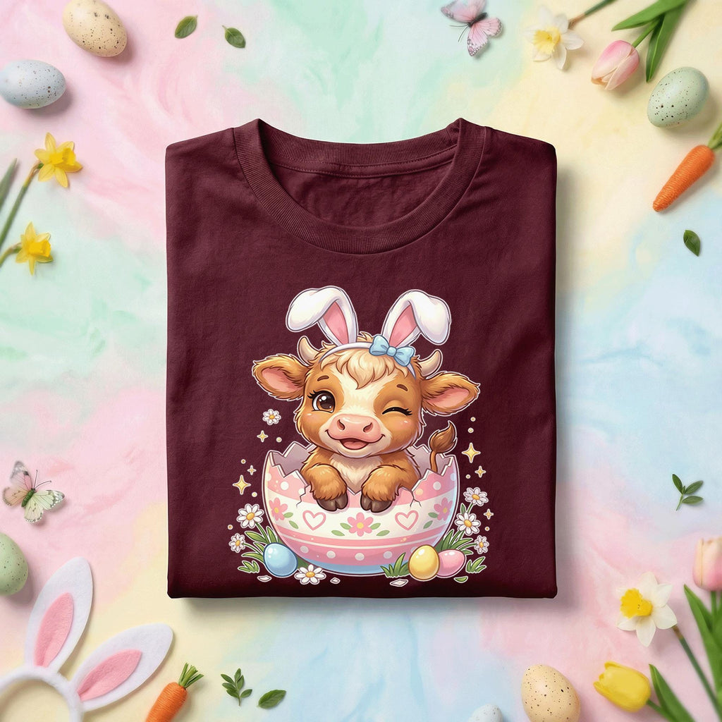Easter Baby Cow Shirt, Cute Bunny Ears Calf in Egg Easter Tee, Pastel Spring Holiday Animal Top