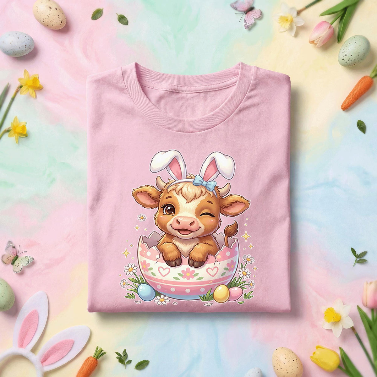 Easter Baby Cow Shirt, Cute Bunny Ears Calf in Egg Easter Tee