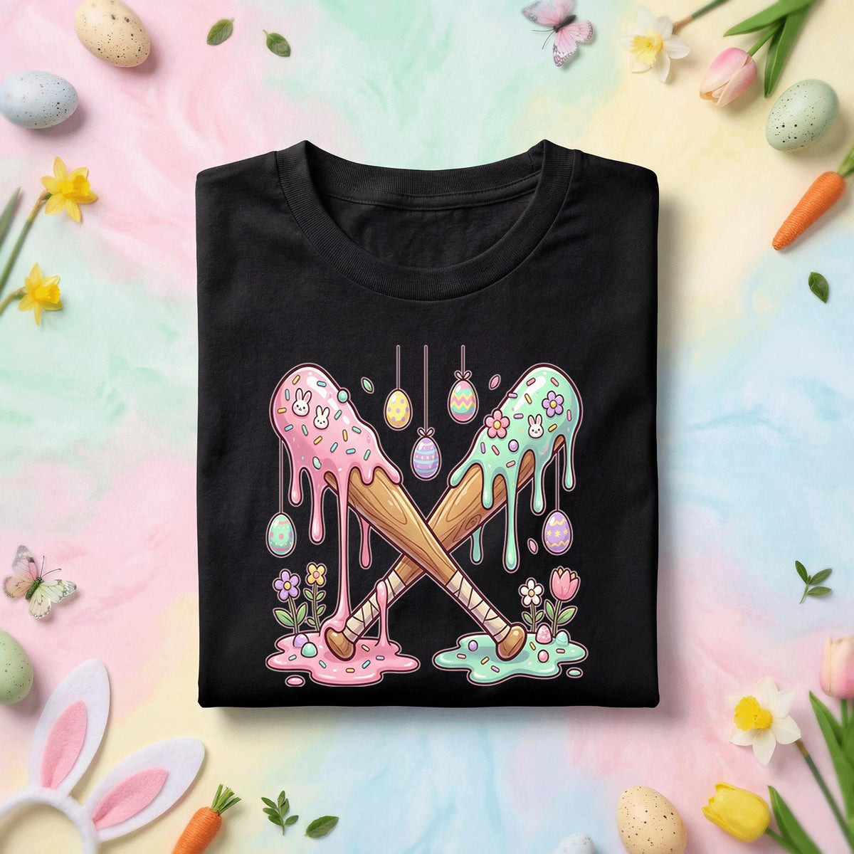 Happy Easter Day Shirt Youth Boys, Kids Baseball Drip Ice Cream Shirt, Dripping Baseball Easter Day Apparel, Easter Baseball Bat Drip Tee