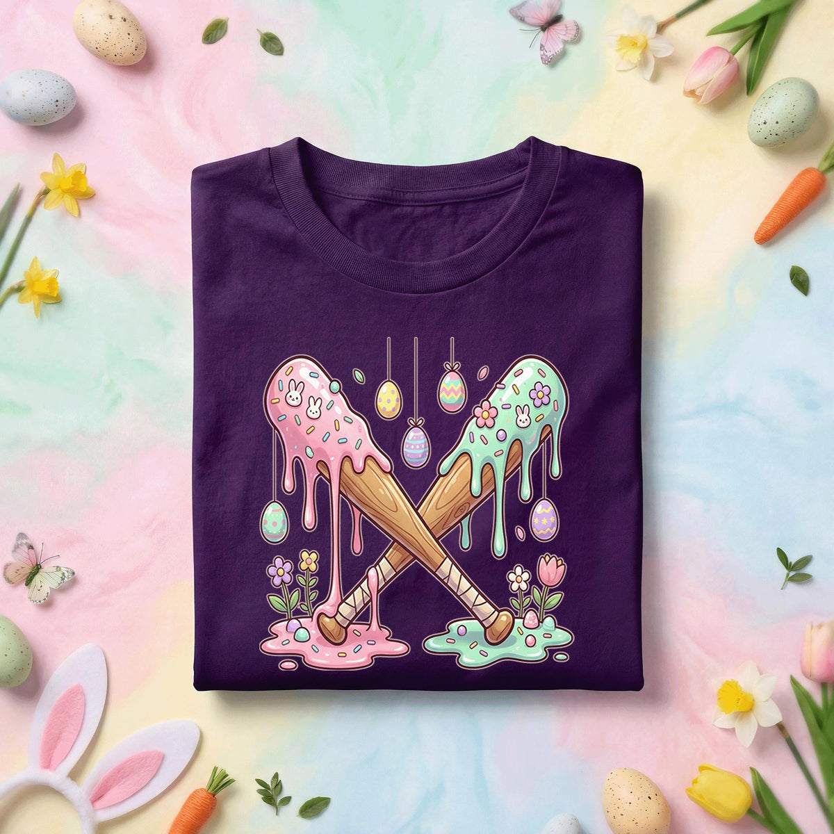 Happy Easter Day Shirt Youth Boys, Kids Baseball Drip Ice Cream Shirt, Dripping Baseball Easter Day Apparel, Easter Baseball Bat Drip Tee