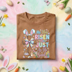He Has Risen Just As He Said Easter Shirt with Cross, Bunny, Flowers and Bible Inspired Spring Tee