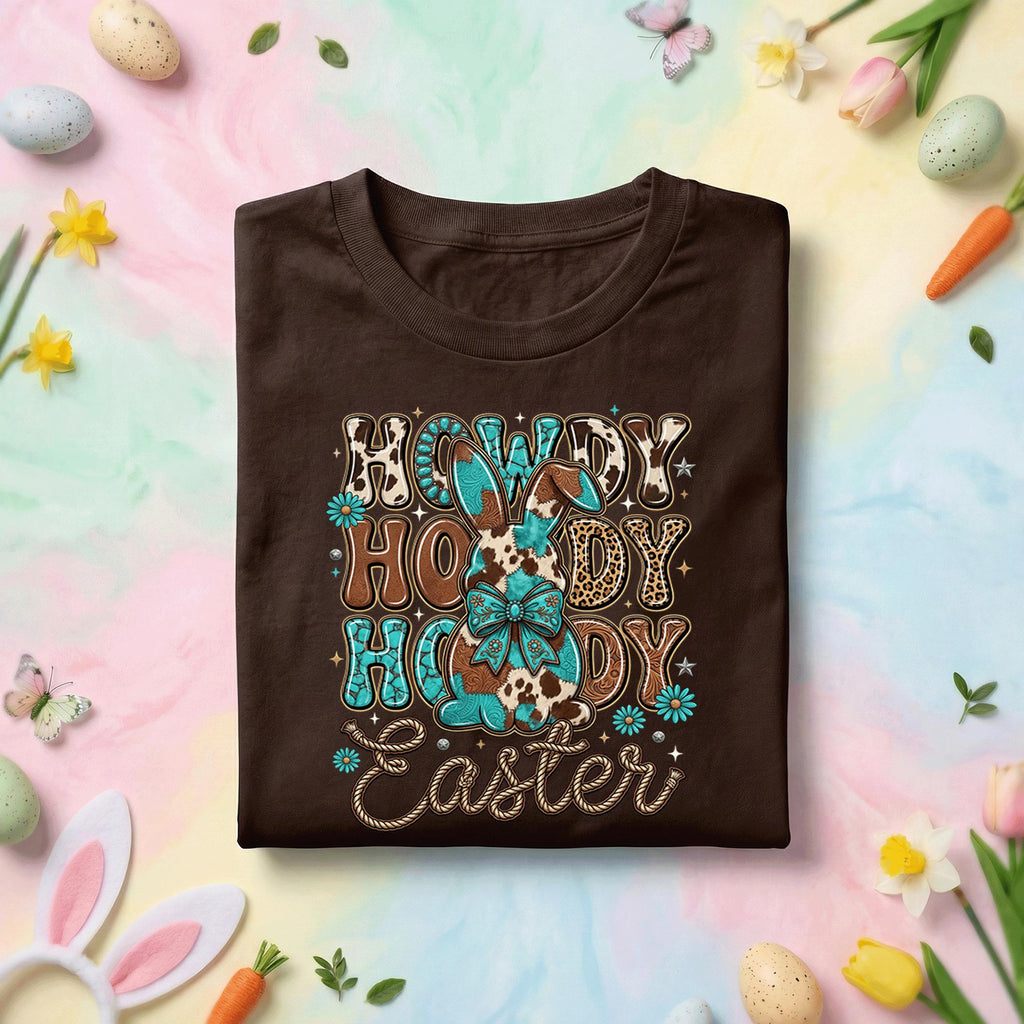 Howdy Easter Bunny Shirt, Cowgirl Howdy Easter Tee, Easter Bunny with Floral Details, Rustic Western Easter Top