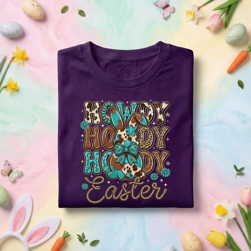 Howdy Easter Bunny Shirt, Cowgirl Howdy Easter Tee, Easter Bunny with Floral Details, Rustic Western Easter Top