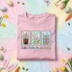 Coffee Makes Me So Happy Shirt, Spring Easter Bunny and Coffee Easter Tee, Cute Coffee & Bunny Design, Pastel Easter Shirt