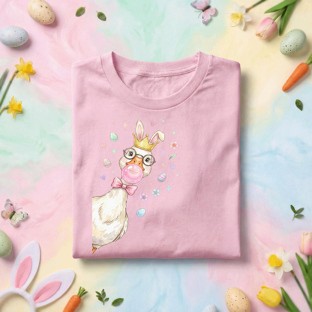 Goose Easter Queen Duck Shirt, Cute Bunny Ears & Crown Goose Easter Tee, Fun Spring Chick with Glasses and Bubble, Pastel Easter Shirt