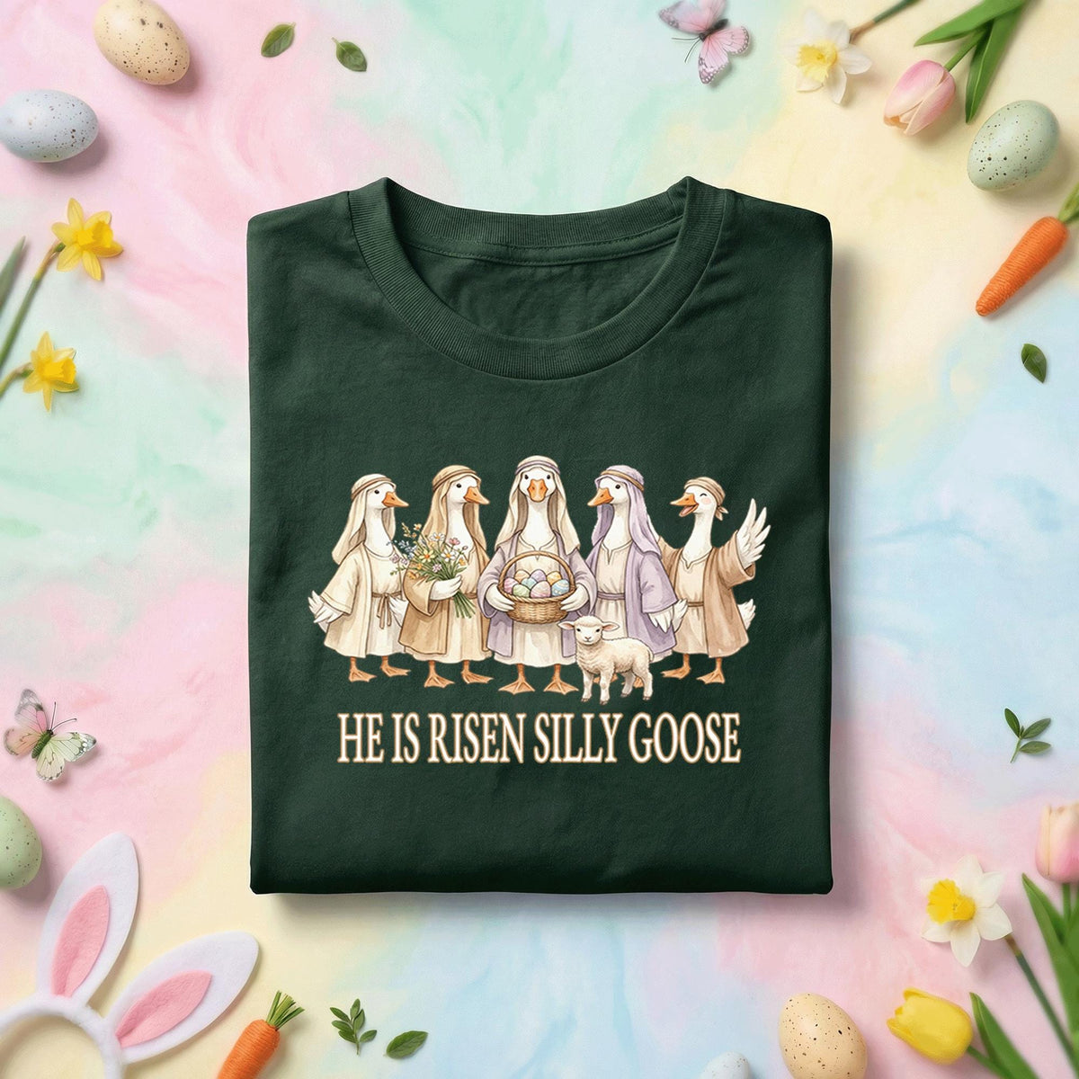 He is Risen Silly Goose Shirt, Easter Goose Tee, Religious Easter Shirt with Ducks, Funny Easter Christian T-shirt