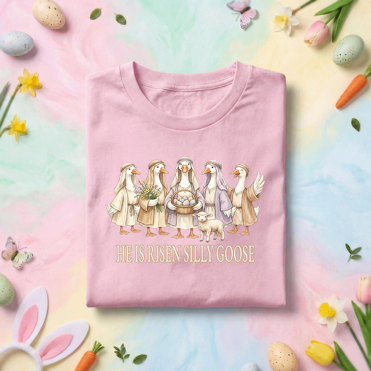 He is Risen Silly Goose Shirt, Easter Goose Tee, Religious Easter Shirt with Ducks, Funny Easter Christian T-shirt