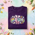 Bruh Easter Bunny Shirt Youth Boys Kids Men, Funny Easter Tee, Rainbow “Bruh” with Bunny Ears and Easter Eggs, Cute Spring Shirt