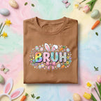 Bruh Easter Bunny Shirt Youth Boys Kids Men, Funny Easter Tee, Rainbow “Bruh” with Bunny Ears and Easter Eggs, Cute Spring Shirt