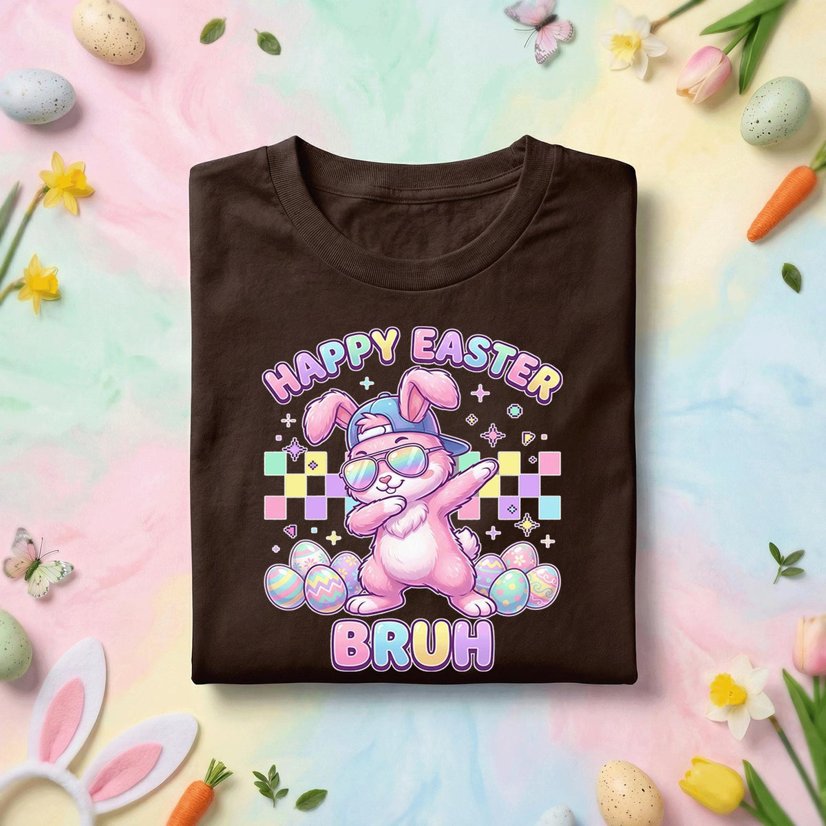 Happy Easter Bruh Shirt Youth Boys Kids, Cool Bunny with Sunglasses and Dabbing, Funny Easter Tee, Trendy Easter Shirt