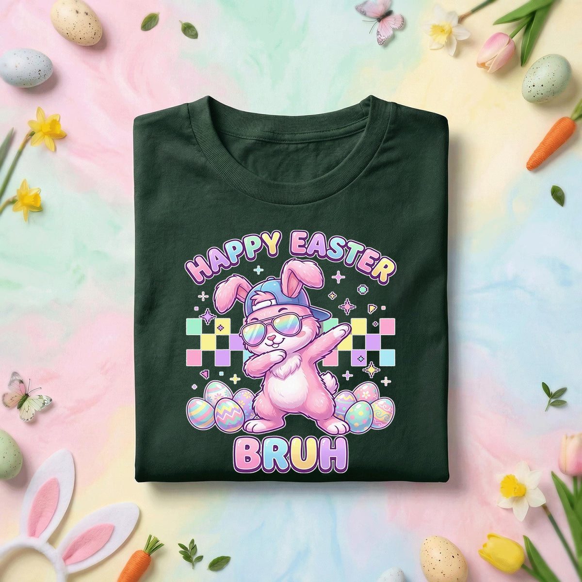 Happy Easter Bruh Shirt Youth Boys Kids, Cool Bunny with Sunglasses and Dabbing, Funny Easter Tee, Trendy Easter Shirt
