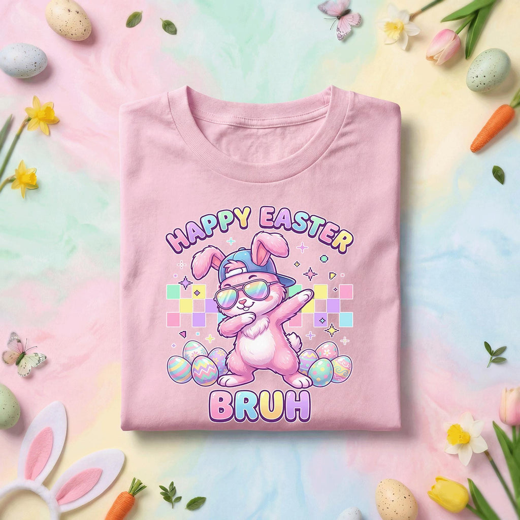 Happy Easter Bruh Shirt Youth Boys Kids, Cool Bunny with Sunglasses and Dabbing, Funny Easter Tee, Trendy Easter Shirt