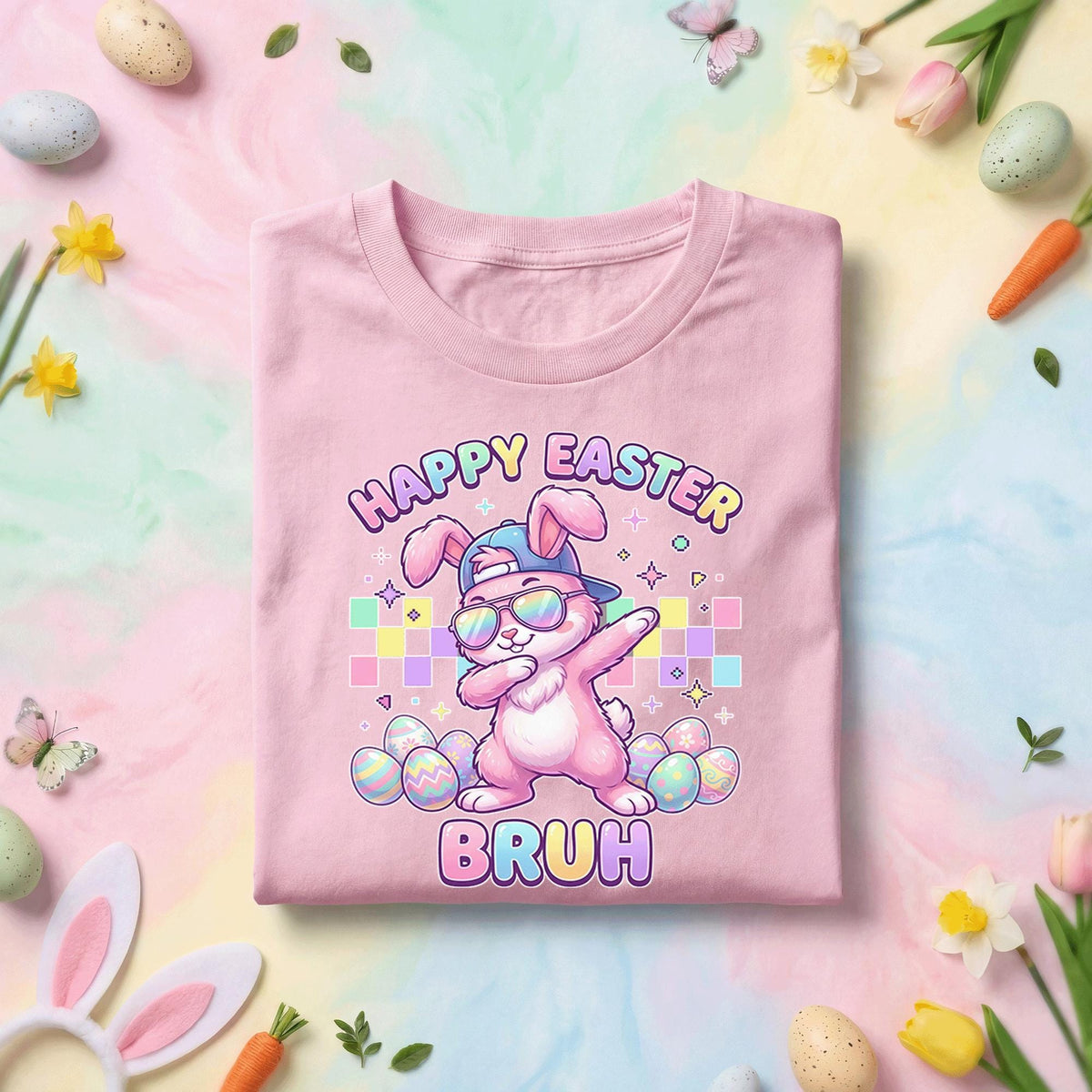 Happy Easter Bruh Shirt Youth Boys Kids, Cool Bunny with Sunglasses and Dabbing, Funny Easter Tee, Trendy Easter Shirt