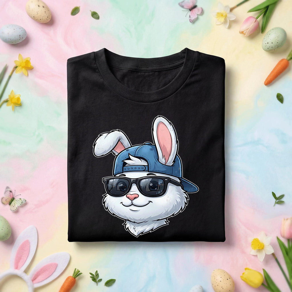 Cool Easter Bunny Shirt Youth Boys Kids Men, Bunny with Sunglasses and Cap