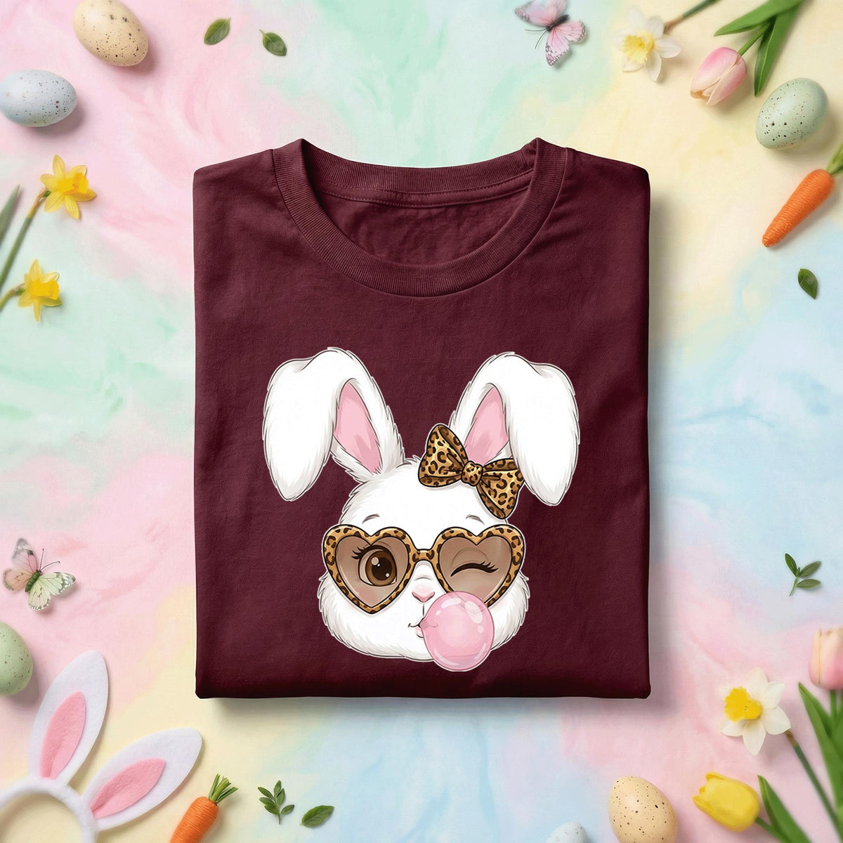 Stylish Easter Bunny Shirt Girls, Women Bunny with Leopard Sunglasses and Bow, Fun Spring Tee, Cute Easter Shirt