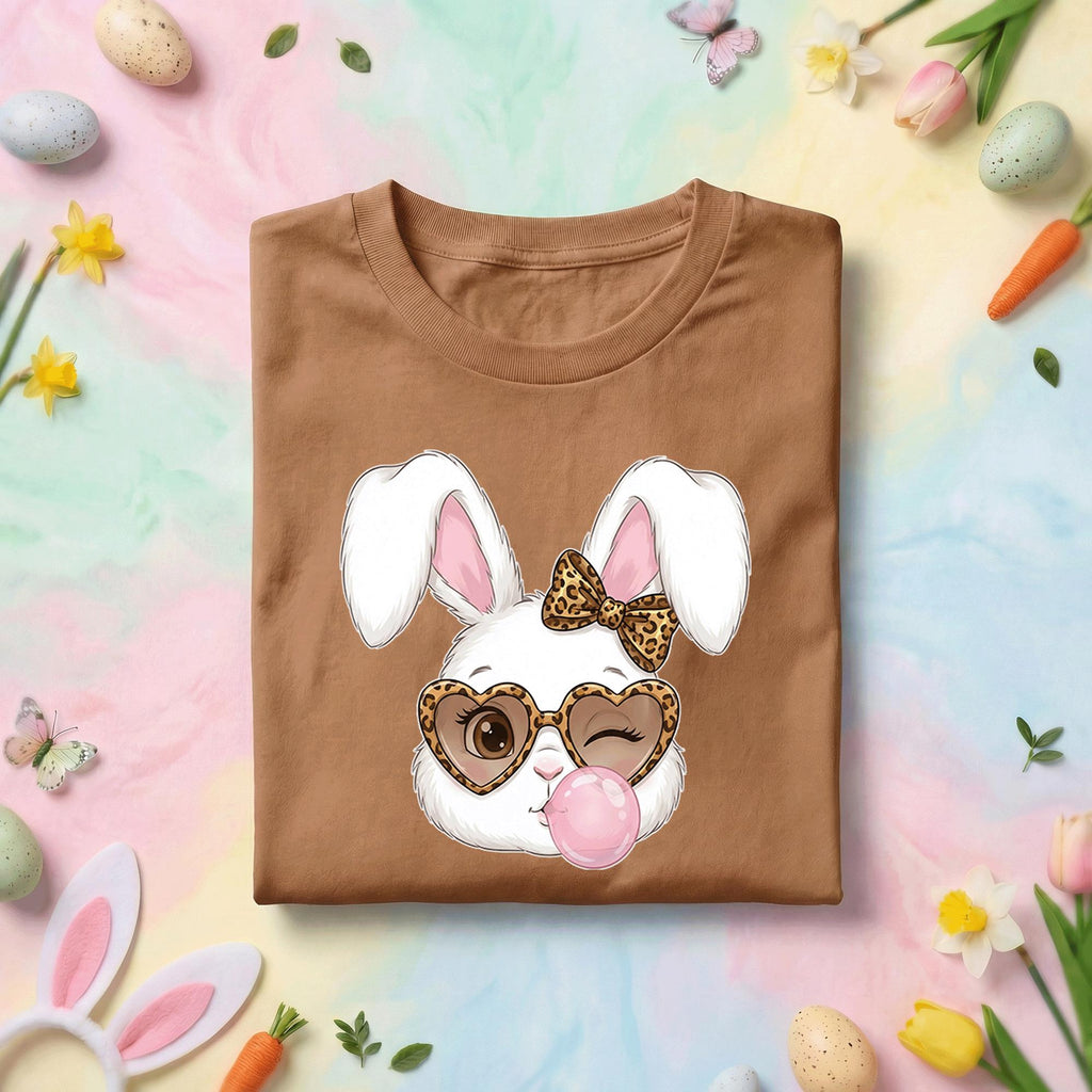 Stylish Easter Bunny Shirt Girls, Women Bunny with Leopard Sunglasses and Bow, Fun Spring Tee, Cute Easter Shirt