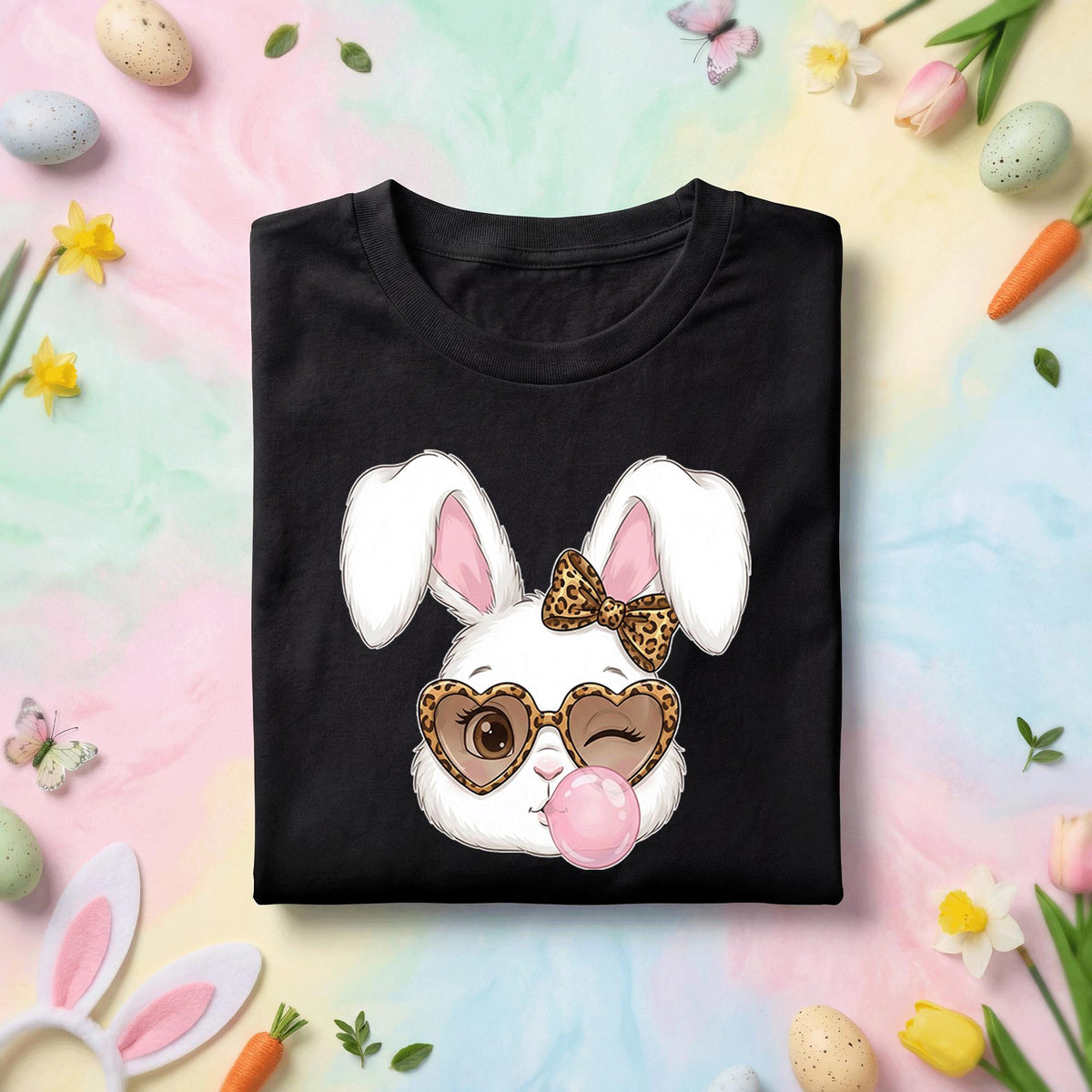 Stylish Easter Bunny Shirt Girls, Women Bunny with Leopard Sunglasses and Bow, Fun Spring Tee, Cute Easter Shirt