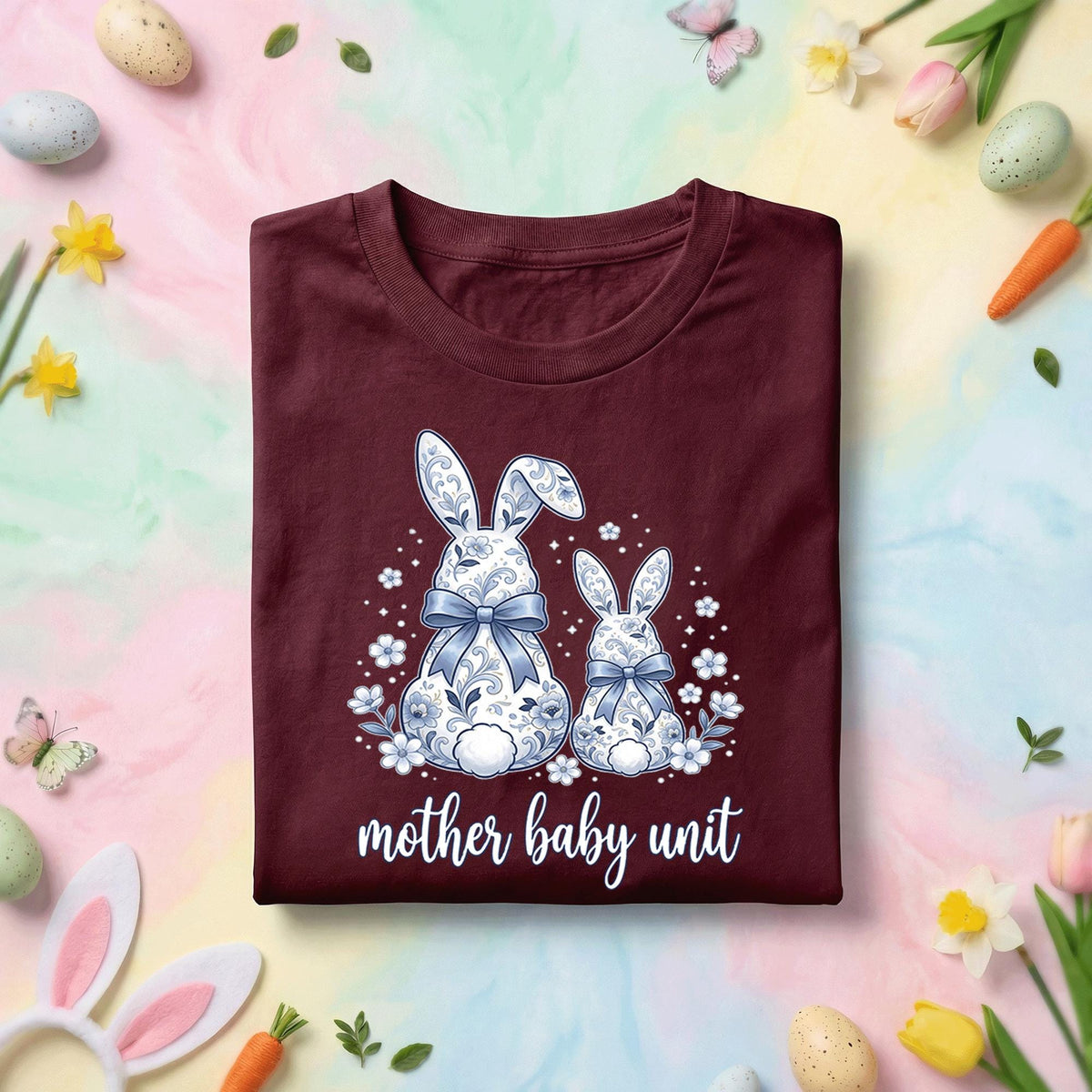Mother Baby Unit Easter Bunny Shirt, MBU Nurse Tee, Cute Spring Nurse Gift, OB Nurse Appreciation Shirt with Floral Bunny Design