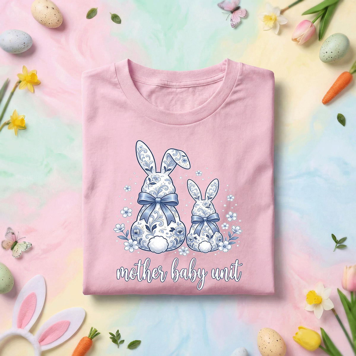 Mother Baby Unit Easter Bunny Shirt, MBU Nurse Tee, Cute Spring Nurse Gift, OB Nurse Appreciation Shirt with Floral Bunny Design