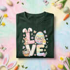 LOVE Easter Bunny and Egg Shirt, Cute Spring Bunny and Chick Tee, Pastel Holiday Easter Basket Shirt for Kids and Adults