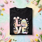 LOVE Easter Bunny and Egg Shirt, Cute Spring Bunny and Chick Tee, Pastel Holiday Easter Basket Shirt for Kids and Adults