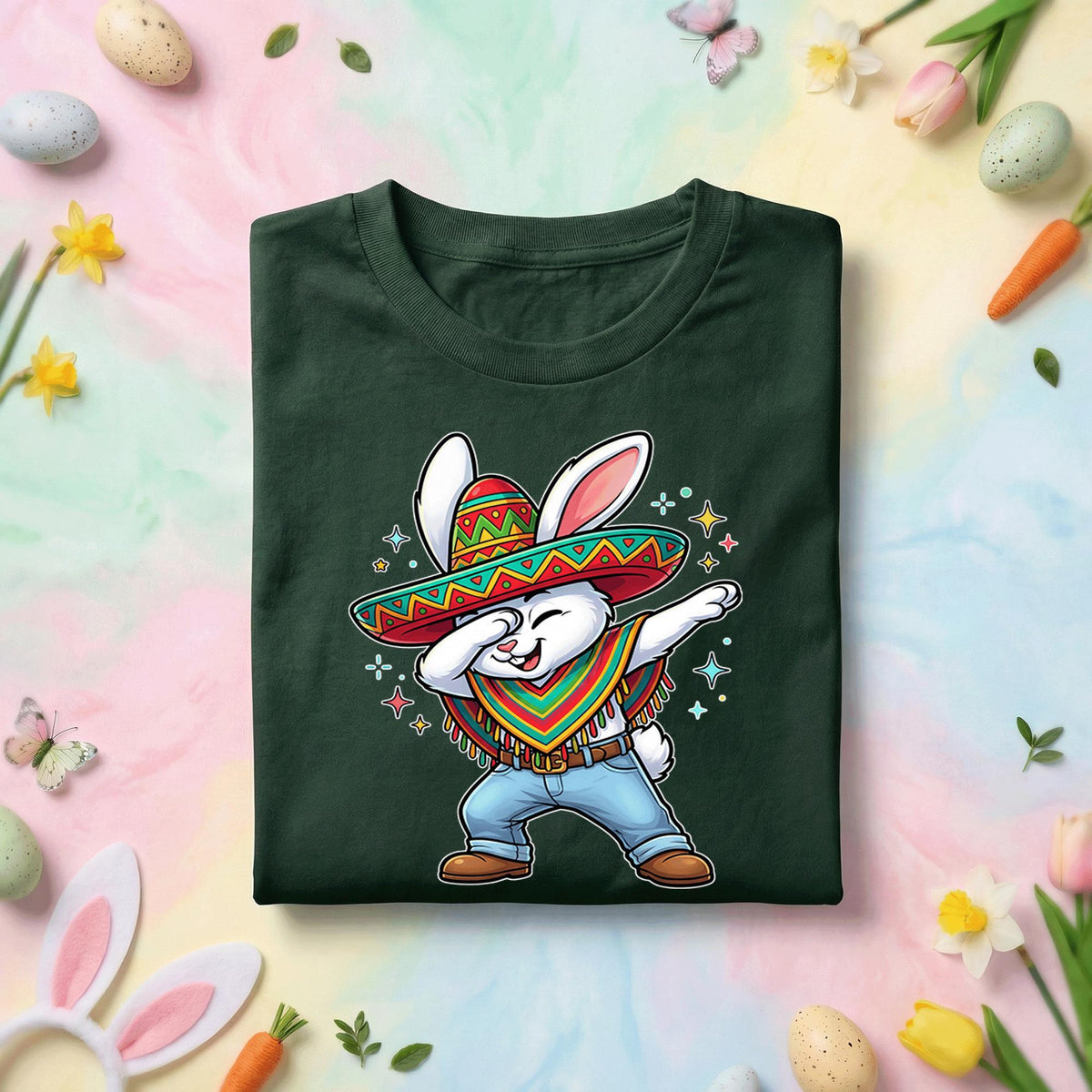 Dabbing Easter Bunny Shirt Mexican, Funny Spring Holiday Bunny Tee, Cute Bunny in Sombrero Easter Celebration Top, Cinco De Mayo Tee