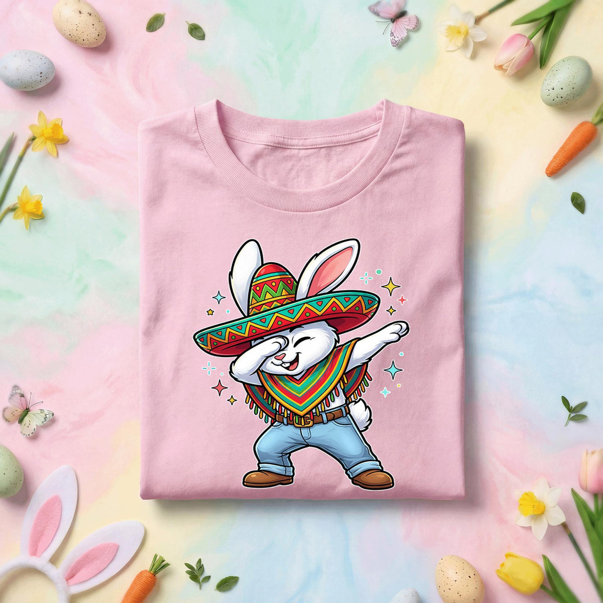 Dabbing Easter Bunny Shirt Mexican, Funny Spring Holiday Bunny Tee, Cute Bunny in Sombrero Easter Celebration Top, Cinco De Mayo Tee