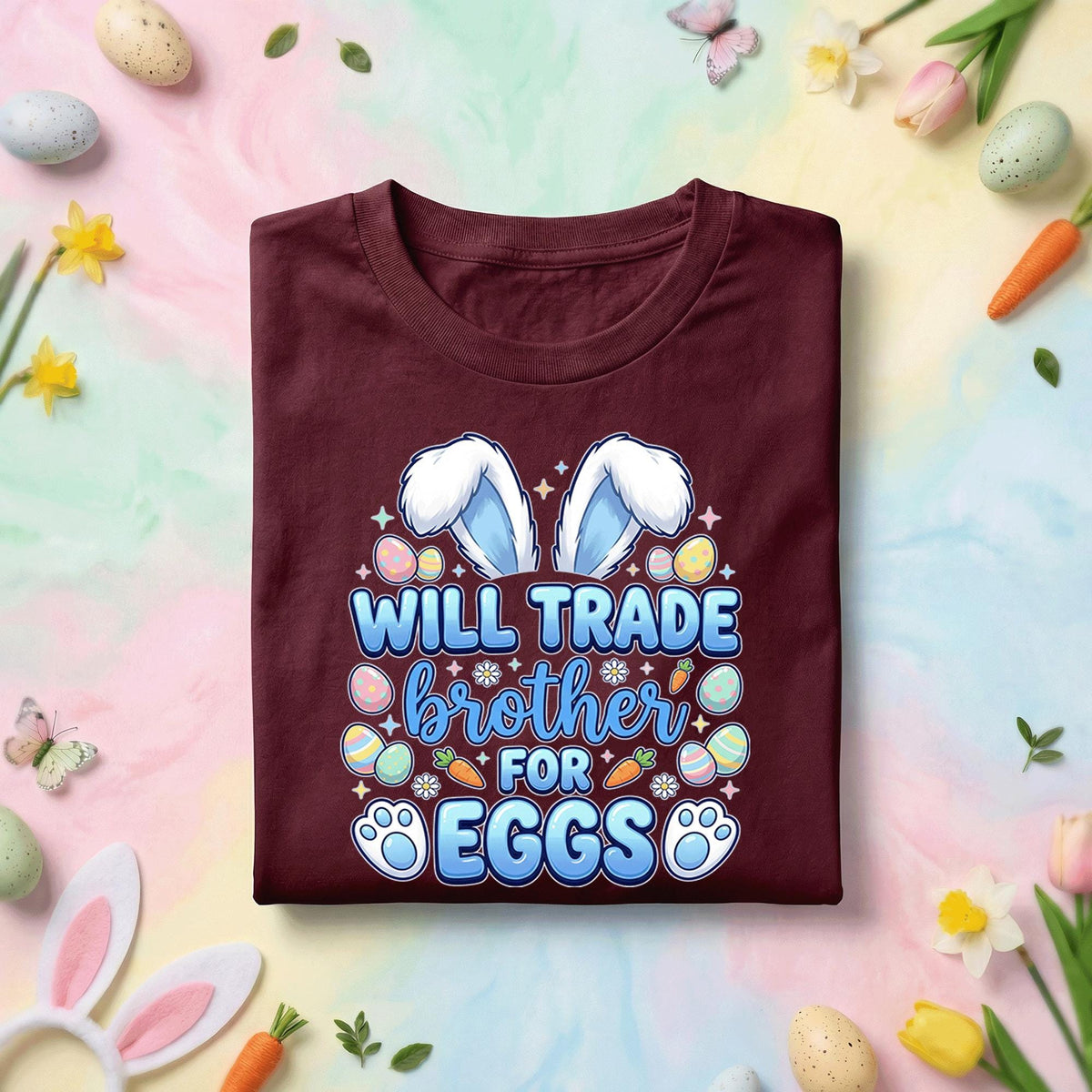 Will Trade Brother for Eggs Shirt, Funny Easter Brother Tee, Cute Bunny Ears and Eggs Kids Spring Holiday Shirt