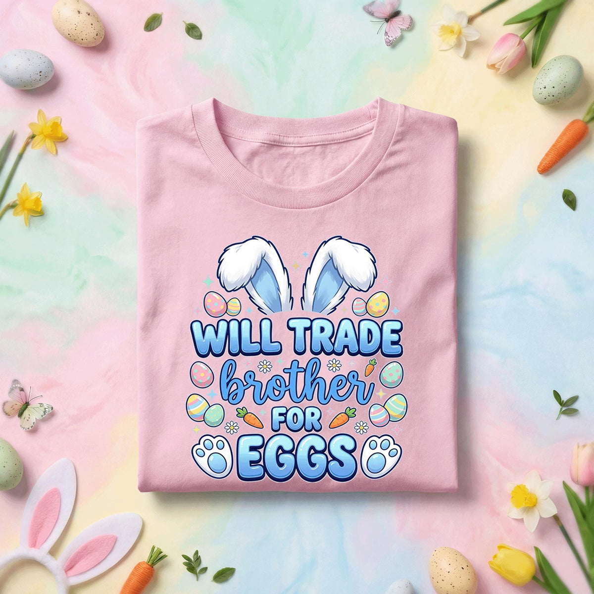 Will Trade Brother for Eggs Shirt, Funny Easter Brother Tee, Cute Bunny Ears and Eggs Kids Spring Holiday Shirt