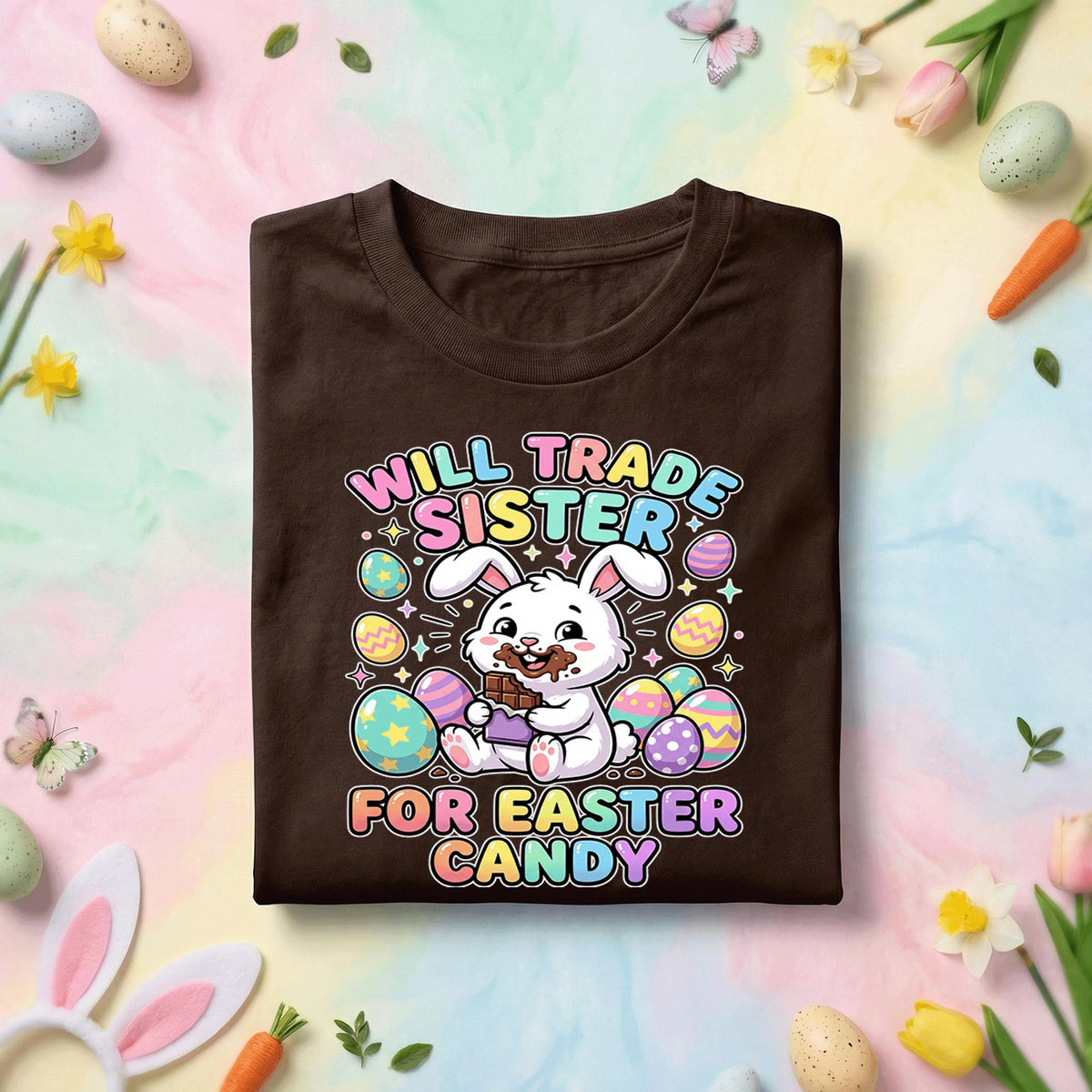 Will Trade Sister for Easter Candy Shirt, Funny Bunny Kids Tee, Cute Easter Eggs and Chocolate Holiday Shirt
