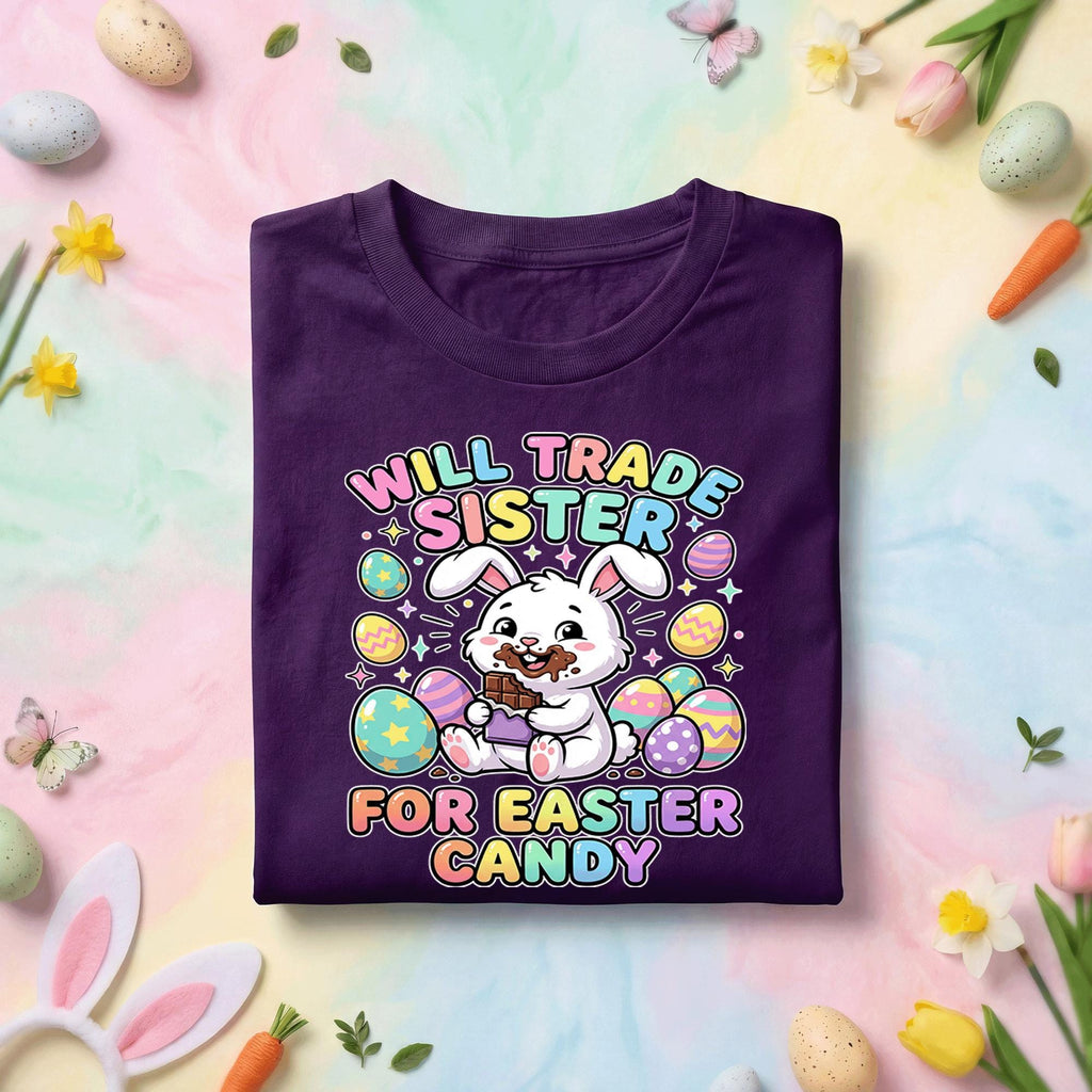 Will Trade Sister for Easter Candy Shirt, Funny Bunny Kids Tee, Cute Easter Eggs and Chocolate Holiday Shirt