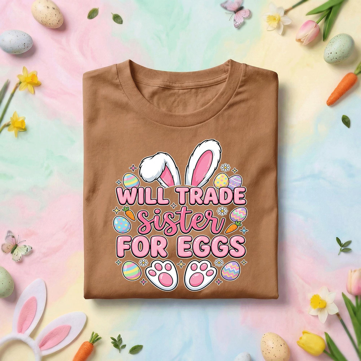 Will Trade Sister for Eggs Shirt Family, Funny Easter Sister Tee, Cute Bunny Ears and Eggs Kids Spring Holiday Shirt