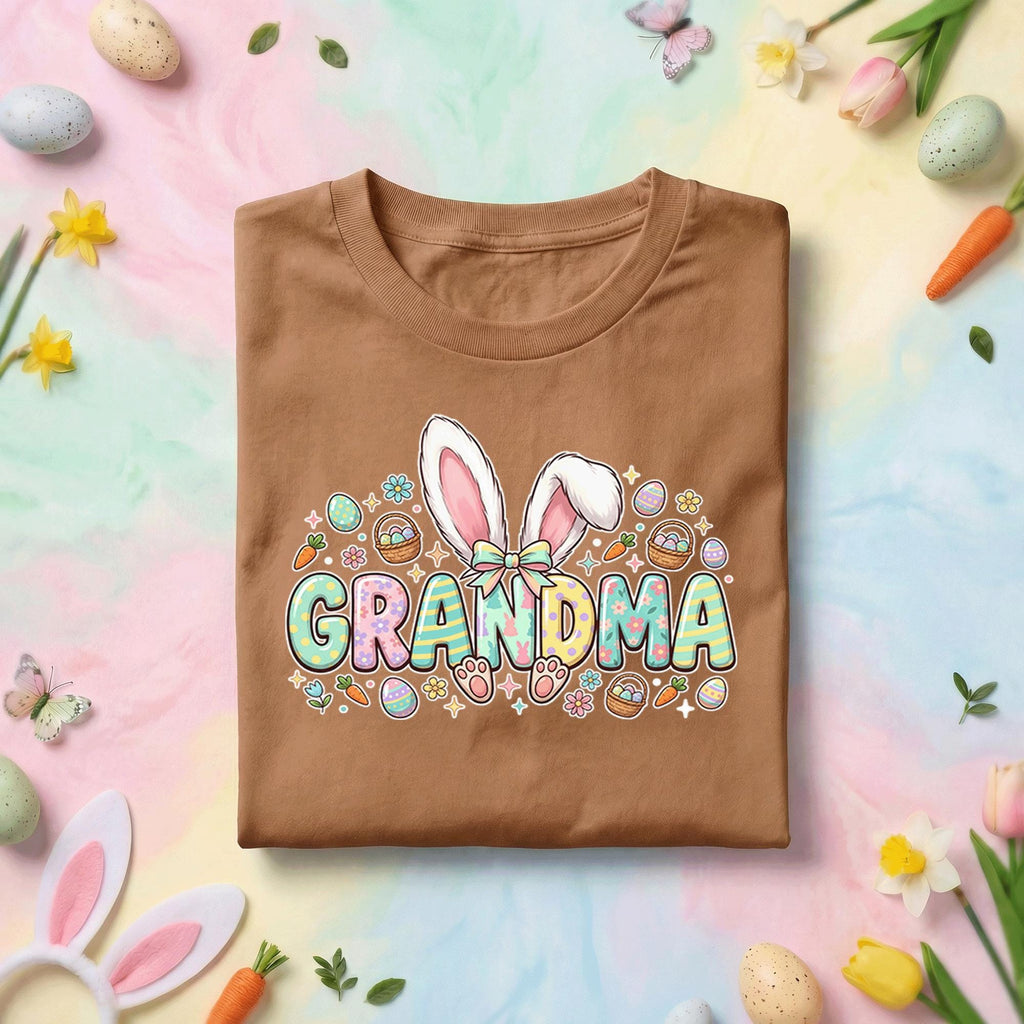 Grandma Easter Bunny Shirt, Cute Spring Holiday Tee, Pastel Easter Eggs and Bunny Ears Grandma Gift Shirt