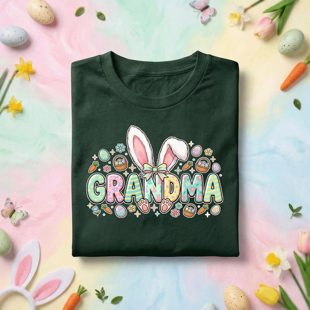 Grandma Easter Bunny Shirt, Cute Spring Holiday Tee, Pastel Easter Eggs and Bunny Ears Grandma Gift Shirt